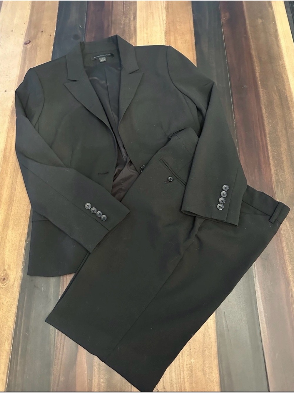 Express Interview Outfit: Black Women's Suit Jacket and pant Set with shirt.
